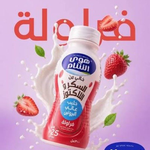 حليب هوى الشام عالي لبروتين بنكهة الفريز